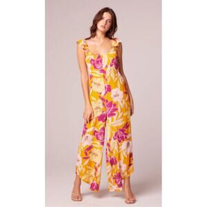 BAND‎ OF THE FREE EUPHORIA GOLD FUCHSIA FLORAL WIDE LEG JUMPSUIT M-NEW